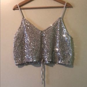 Crop silver sequence top